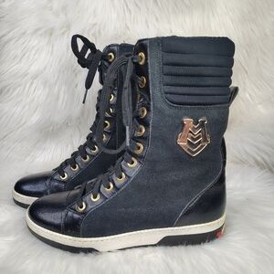 Love Moschino Black and Gold Lace Up Sneakers